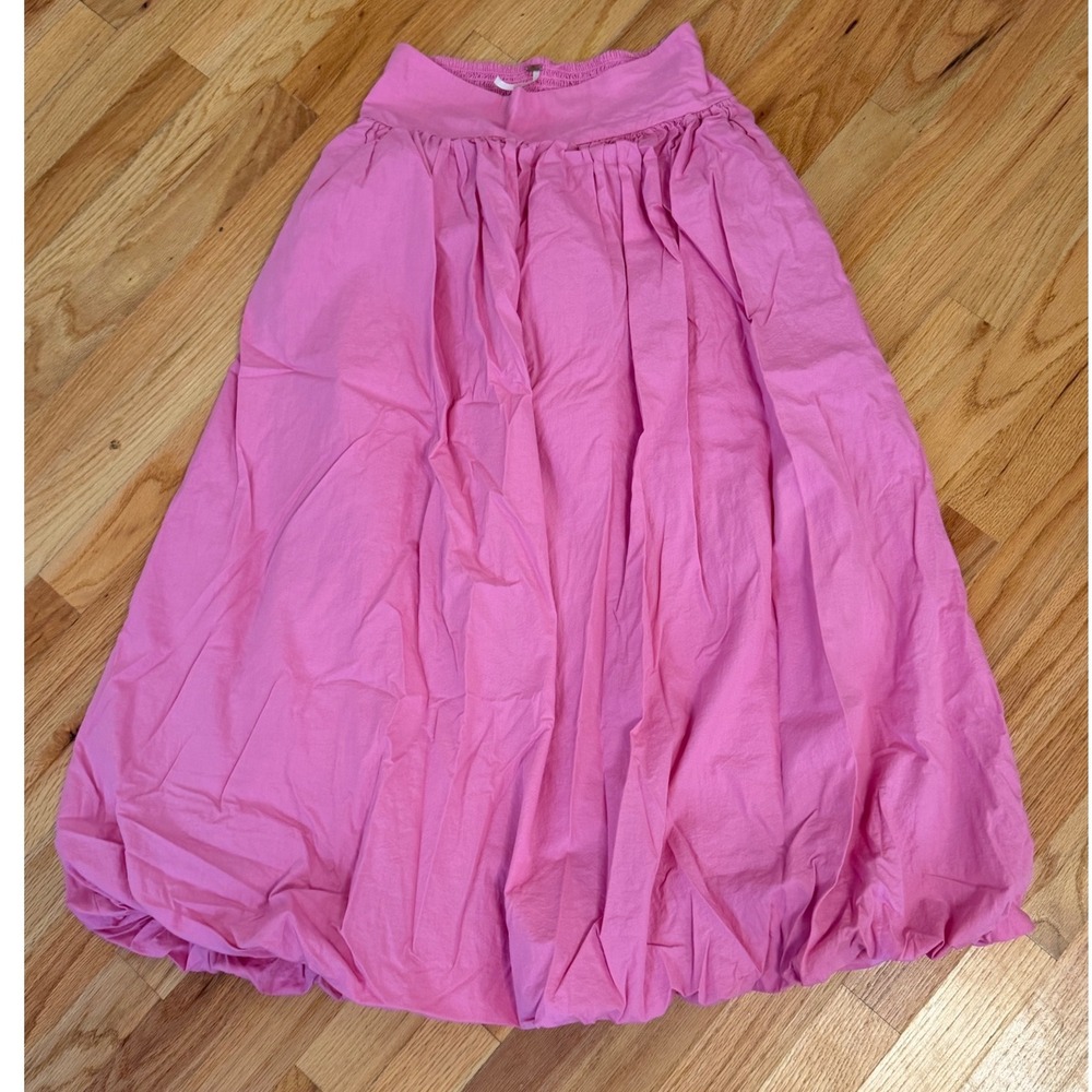 Free People Pink Bubble Midi Skirt Smocked Waist Small